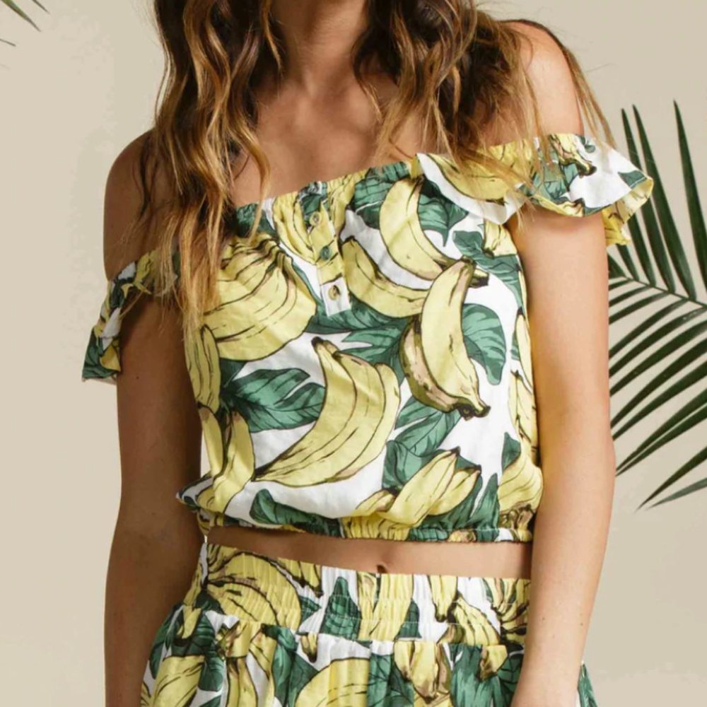 LUCCA Hadley Banana Leaf Cropped Top LARGE 3198